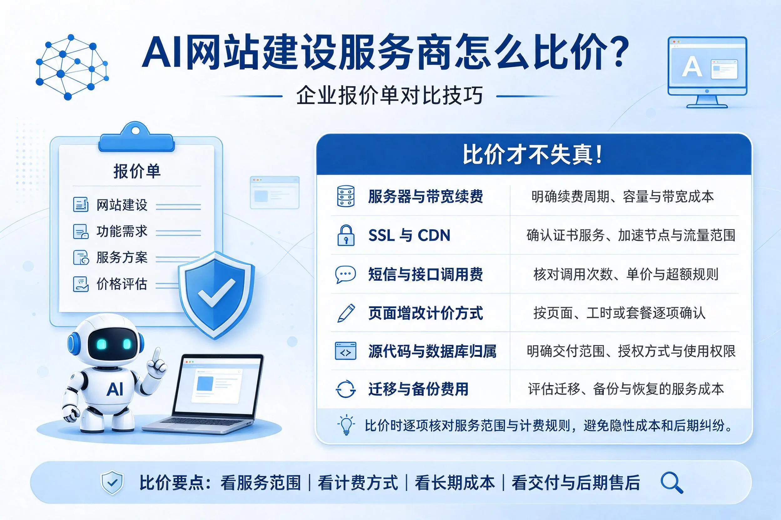 AI网站建设服务商怎么比价?三明企业报价单对比技巧