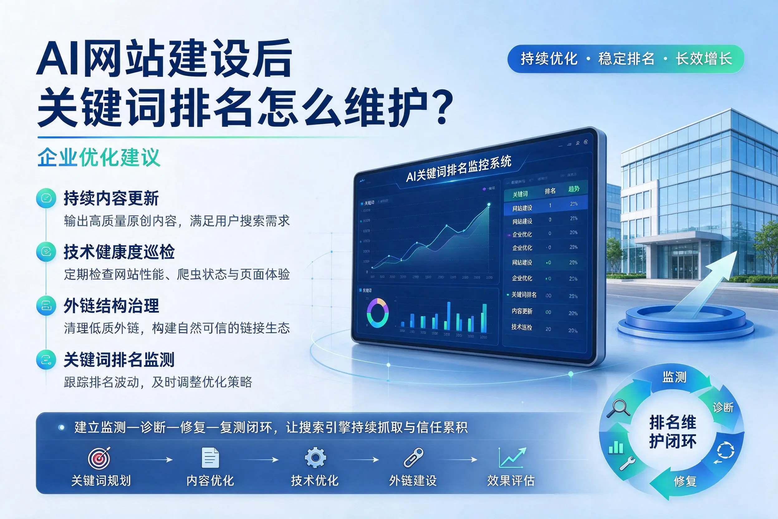 AI网站建设后关键词排名怎么维护？三明企业优化建议