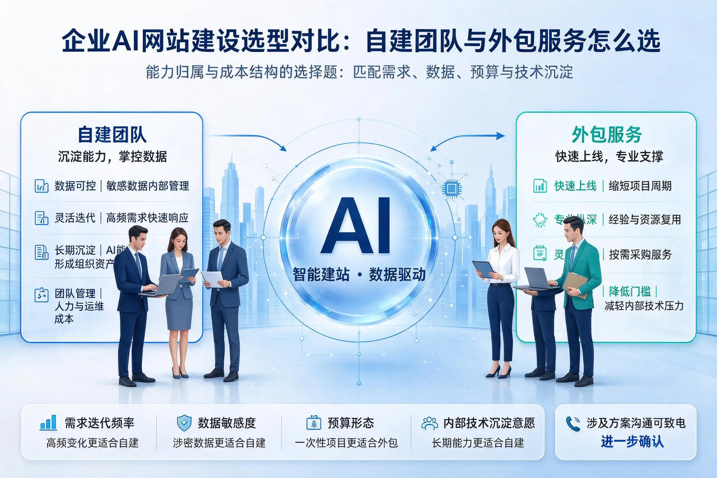 三明企业AI网站建设选型对比：自建团队与外包服务怎么选